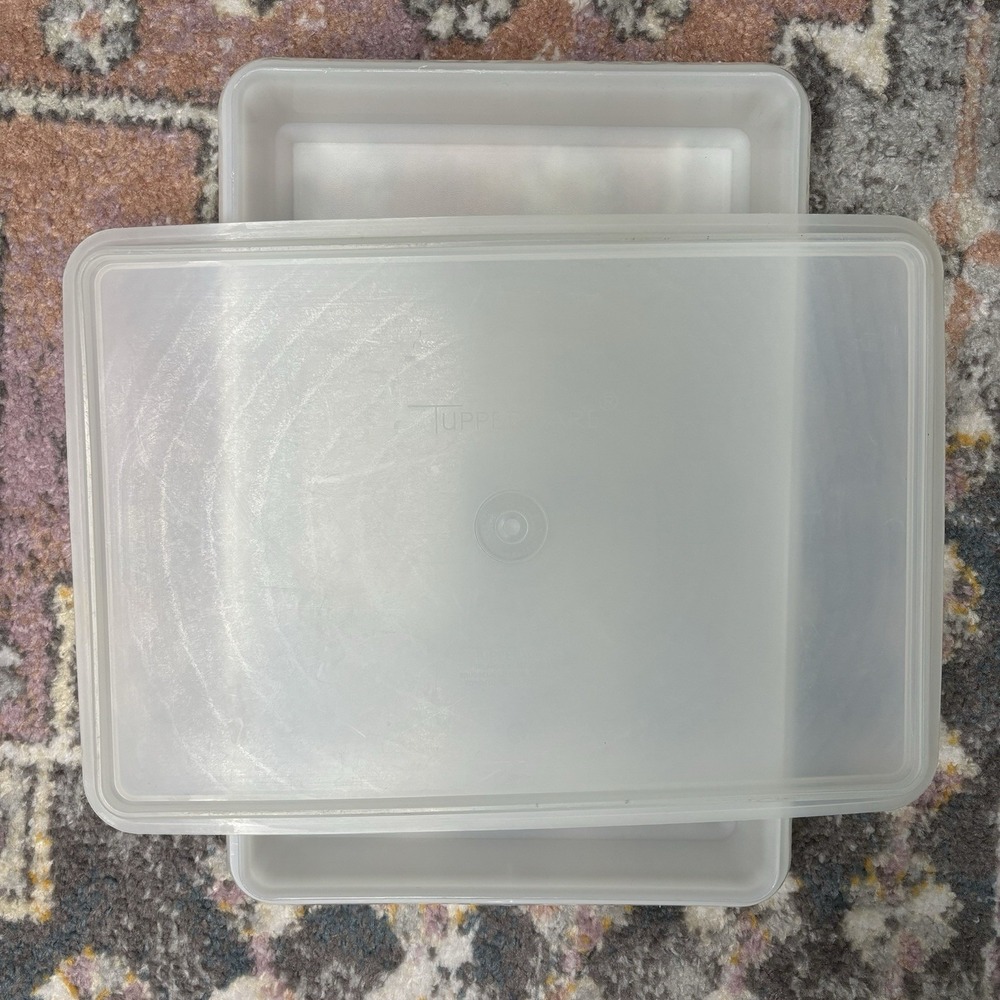 Vintage Tupperware Sheer Rectangular Container #290 9x13 White W/Lid Greece